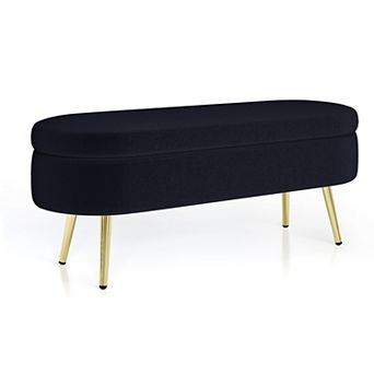 Lufeiya 43.5 Inch Storage Ottoman Bench with Flannel Upholstery and Metal Legs for Bedroom