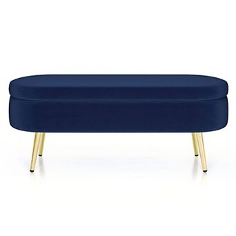 Lufeiya 43.5 Inch Storage Ottoman Bench with Flannel Upholstery and Metal Legs for Bedroom
