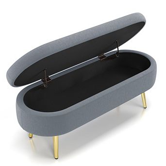 Lufeiya 43.5 Inch Storage Ottoman Bench with Flannel Upholstery and Metal Legs for Bedroom