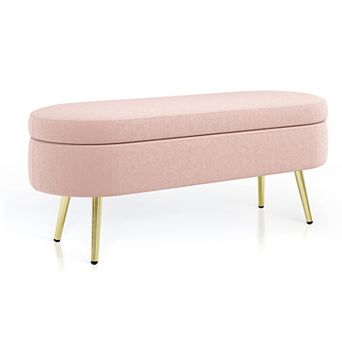 Lufeiya 43.5 Inch Storage Ottoman Bench with Flannel Upholstery and Metal Legs for Bedroom