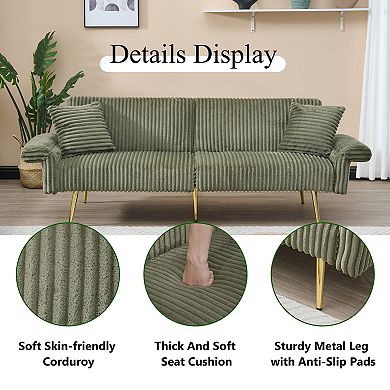 Lufeiya 79" Corduroy 2 Seat Upholstered Sofa Bed, Foldable Couch with Adjustable Backrest