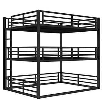 Lufeiya Queen Over Full XL Over Queen Metal Bunk Bed with Guardrails, Heavy-Duty Design