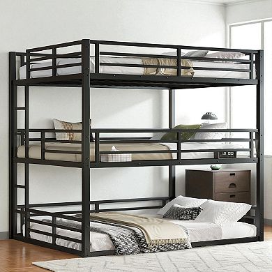 Lufeiya Queen Over Full XL Over Queen Metal Bunk Bed with Guardrails, Heavy-Duty Design