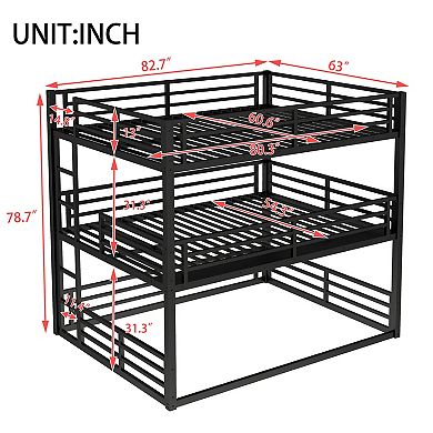 Lufeiya Queen Over Full XL Over Queen Metal Bunk Bed with Guardrails, Heavy-Duty Design
