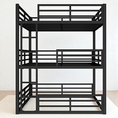 Lufeiya Queen Over Full XL Over Queen Metal Bunk Bed with Guardrails, Heavy-Duty Design