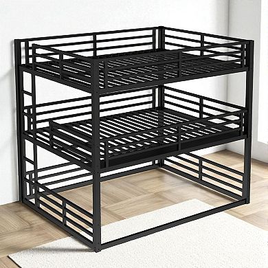 Lufeiya Queen Over Full XL Over Queen Metal Bunk Bed with Guardrails, Heavy-Duty Design