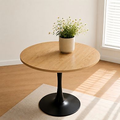 Lufeiya 31.5" Round Dining Table with MDF Top and Metal Base, for Dining Room Small Space