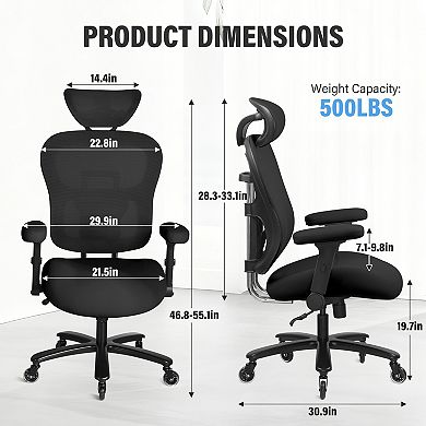 Lufeiya 500LBS Big and Tall Office Chair with Adjustable Backrest Height & Headrest Angle