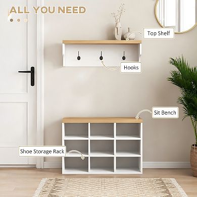 Lufeiya 2-in-1 Coat Rack and Shoe Storage Bench with Hall Tree for Entryway Organizer