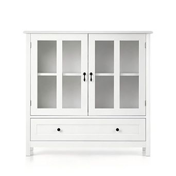 Lufeiya Buffet Storage Cabinet with Double Glass Doors, Drawer and Adjustable Shelves