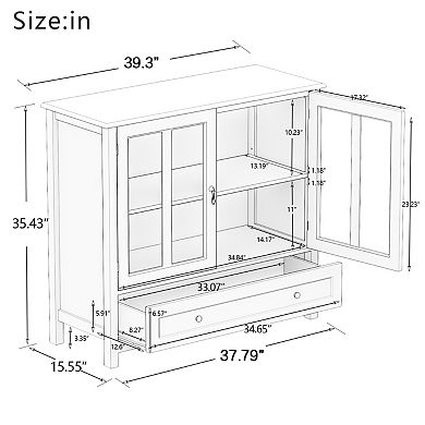 Lufeiya Buffet Storage Cabinet with Double Glass Doors, Drawer and Adjustable Shelves