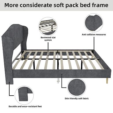 Lufeiya Full Size Upholstered Bed Frame with Tufted Headboard, Sturdy Support