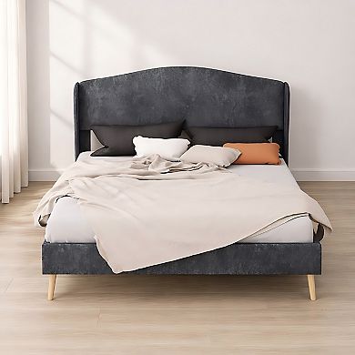 Lufeiya Full Size Upholstered Bed Frame with Tufted Headboard, Sturdy Support