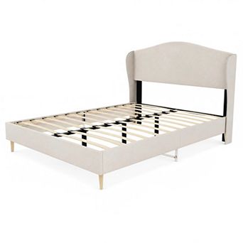 Lufeiya Full Size Upholstered Bed Frame with Tufted Headboard, Sturdy Support