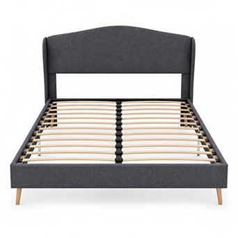 Lufeiya Full Size Upholstered Bed Frame with Tufted Headboard, Sturdy Support