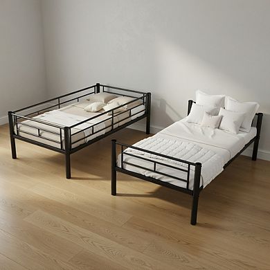 Lufeiya Metal Twin Over Twin Bunk Bed with Convertible Frame, Sturdy Steel Construction, Guardrails