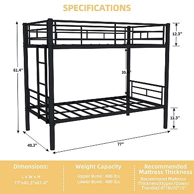 Lufeiya Metal Twin Over Twin Bunk Bed with Convertible Frame, Sturdy Steel Construction, Guardrails