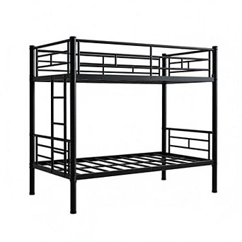 Lufeiya Metal Twin Over Twin Bunk Bed with Convertible Frame, Sturdy Steel Construction, Guardrails