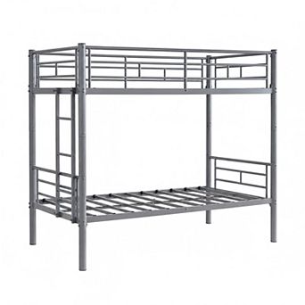Lufeiya Metal Twin Over Twin Bunk Bed with Convertible Frame, Sturdy Steel Construction, Guardrails