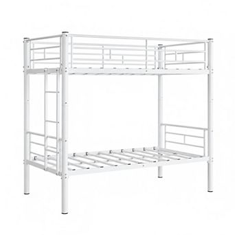 Lufeiya Metal Twin Over Twin Bunk Bed with Convertible Frame, Sturdy Steel Construction, Guardrails