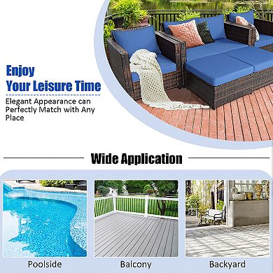 Costway 5PCS Patio Rattan Furniture Set Loveseat Sofa Ottoman Cushioned