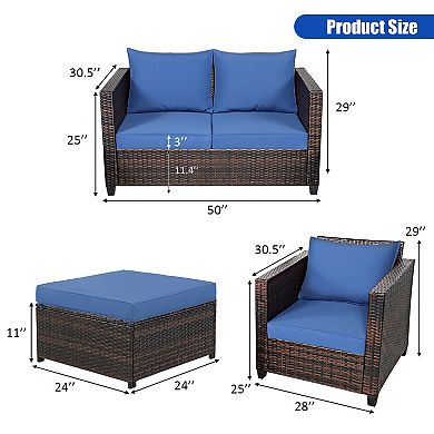 Costway 5PCS Patio Rattan Furniture Set Loveseat Sofa Ottoman Cushioned