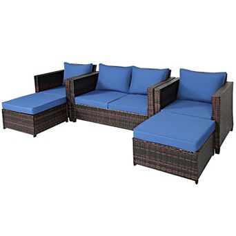 Costway 5 pc Patio Rattan Furniture Set Loveseat Sofa Ottoman Cushioned