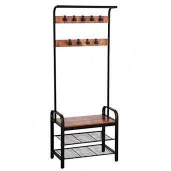 Lufeiya 4-in-1 Hall Tree with Shoe Bench, Coat Rack and Storage Hooks for Entryway