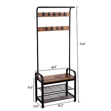Lufeiya 4-in-1 Hall Tree with Shoe Bench, Coat Rack and Storage Hooks for Entryway