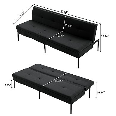 Lufeiya 69.9" Convertible Futon Sofa Bed with Metal Frame and Polyester Upholstery