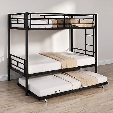 Lufeiya Twin Size Metal Bunk Bed with Convertible Frame,Detachable Design,Ladder with Widened Steps