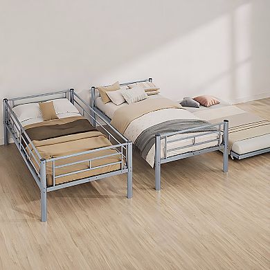 Lufeiya Twin Size Metal Bunk Bed with Convertible Frame,Detachable Design,Ladder with Widened Steps