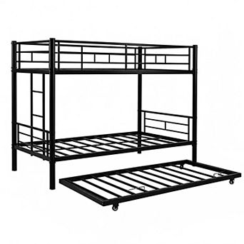 Lufeiya Twin Size Metal Bunk Bed with Convertible Frame,Detachable Design,Ladder with Widened Steps