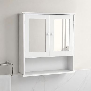 Lufeiya Bathroom Wall Cabinet with Double Mirror Doors and Adjustable Storage Shelves