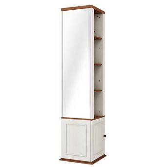 Lufeiya 360° Rotating Storage Cabinet with Full-Length Mirror, 8 open shelves , One Side Hooks