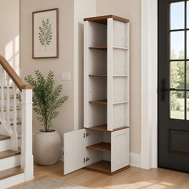 Lufeiya 360° Rotating Storage Cabinet with Full-Length Mirror, 8 open shelves , One Side Hooks