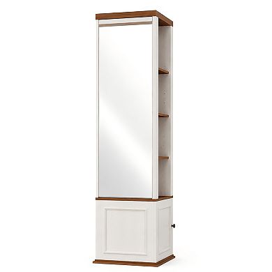 Lufeiya 360° Rotating Storage Cabinet with Full-Length Mirror, 8 open shelves , One Side Hooks
