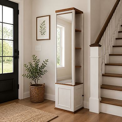 Lufeiya 360° Rotating Storage Cabinet with Full-Length Mirror, 8 open shelves , One Side Hooks