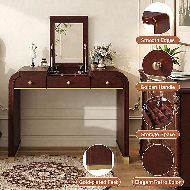 Whisen Classic Wood Flip Mirror Vanity 3-in-1, 2 Drawers & Storage