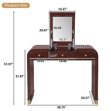 Whisen Classic Wood Flip Mirror Vanity 3-in-1, 2 Drawers & Storage