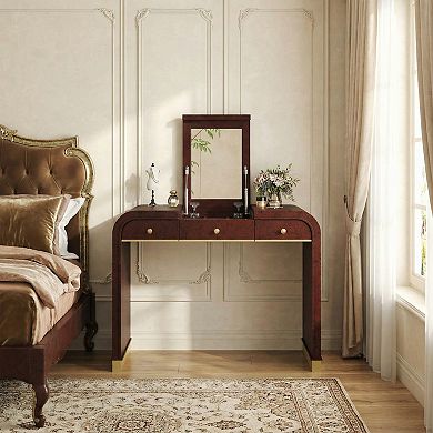 Whisen Classic Wood Flip Mirror Vanity 3-in-1, 2 Drawers & Storage