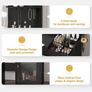 Makeup Vanity with Lighted Mirror & Stool, Dressing Table with Charging Station, 3 Storage Drawers