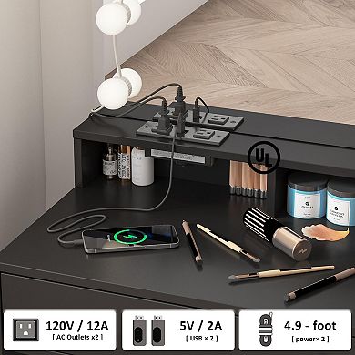 Makeup Vanity with Lighted Mirror & Stool, Dressing Table with Charging Station, 3 Storage Drawers