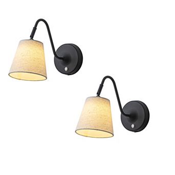 Mid-Century 5" Matte Black Battery Wall Sconces, Dimmable Cordless (2 Pack)
