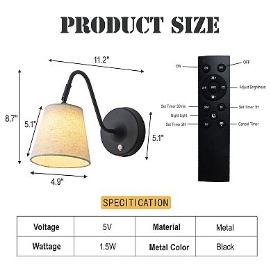 Mid-Century 5" Matte Black Battery Wall Sconces, Dimmable Cordless (2 Pack)