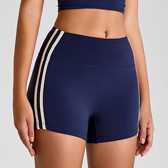 Women Yoga Shorts,Workout Biker Shorts with Stripes, Tummy Control, for Running Gym