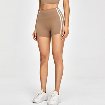 Women Yoga Shorts,Workout Biker Shorts with Stripes, Tummy Control, for Running Gym