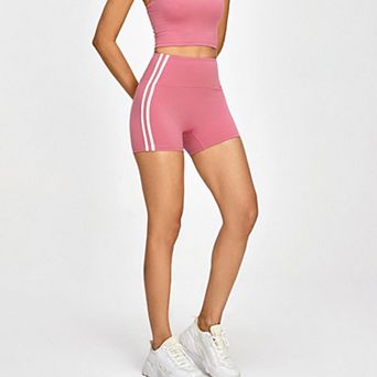 Women Yoga Shorts,Workout Biker Shorts with Stripes, Tummy Control, for Running Gym