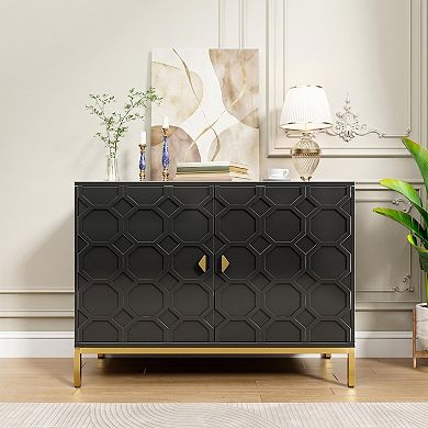 2-Door Accent Cabinet TV Stand Modern Sideboard with Adjustable Shelf Honeycomb Design