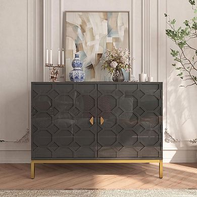 2-Door Accent Cabinet TV Stand Modern Sideboard with Adjustable Shelf Honeycomb Design